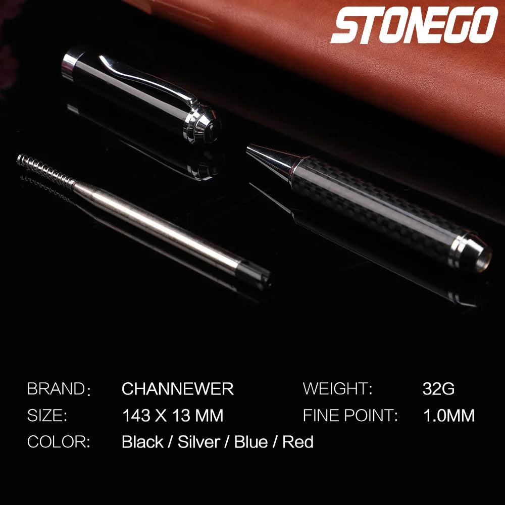 STONEGO Carbon Fiber Signature Pen, Premium Metal Gel Ink Pens Micro Point 0.5mm Black Ink Smooth Writing Ball Pen