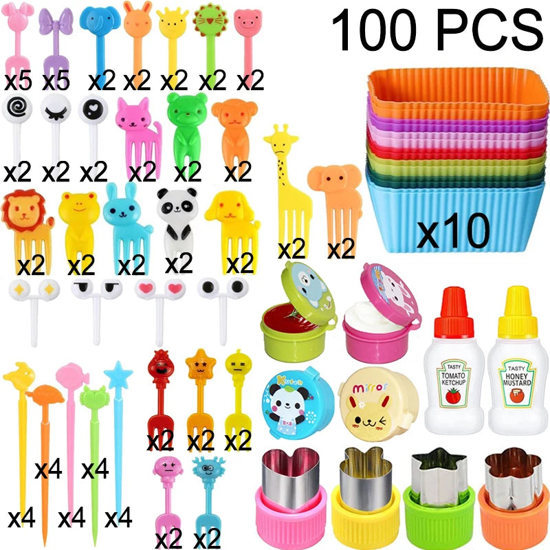 Mini Fruit Forks For Children Kids Cute Animal Food Picks Snack Toothpicks With Vegetable Cutter Set Silicone Lunch Box Dividers