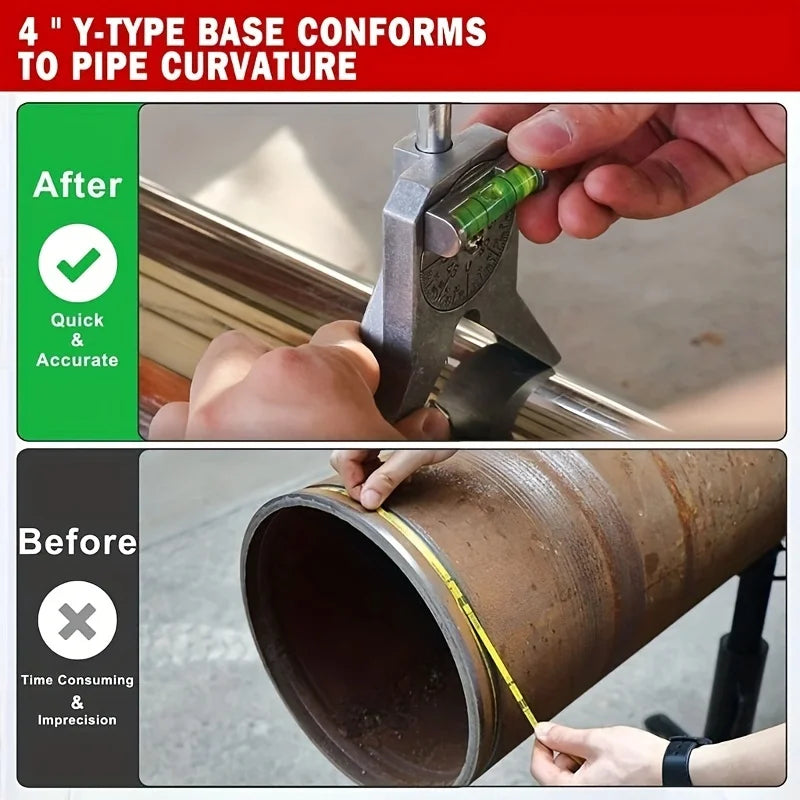 Pipe Center Finder Measure Adjustable Dial Bubble Protractor Measure Pipe Diameter Over 1/2" and Upand up With 4" Y Type Base