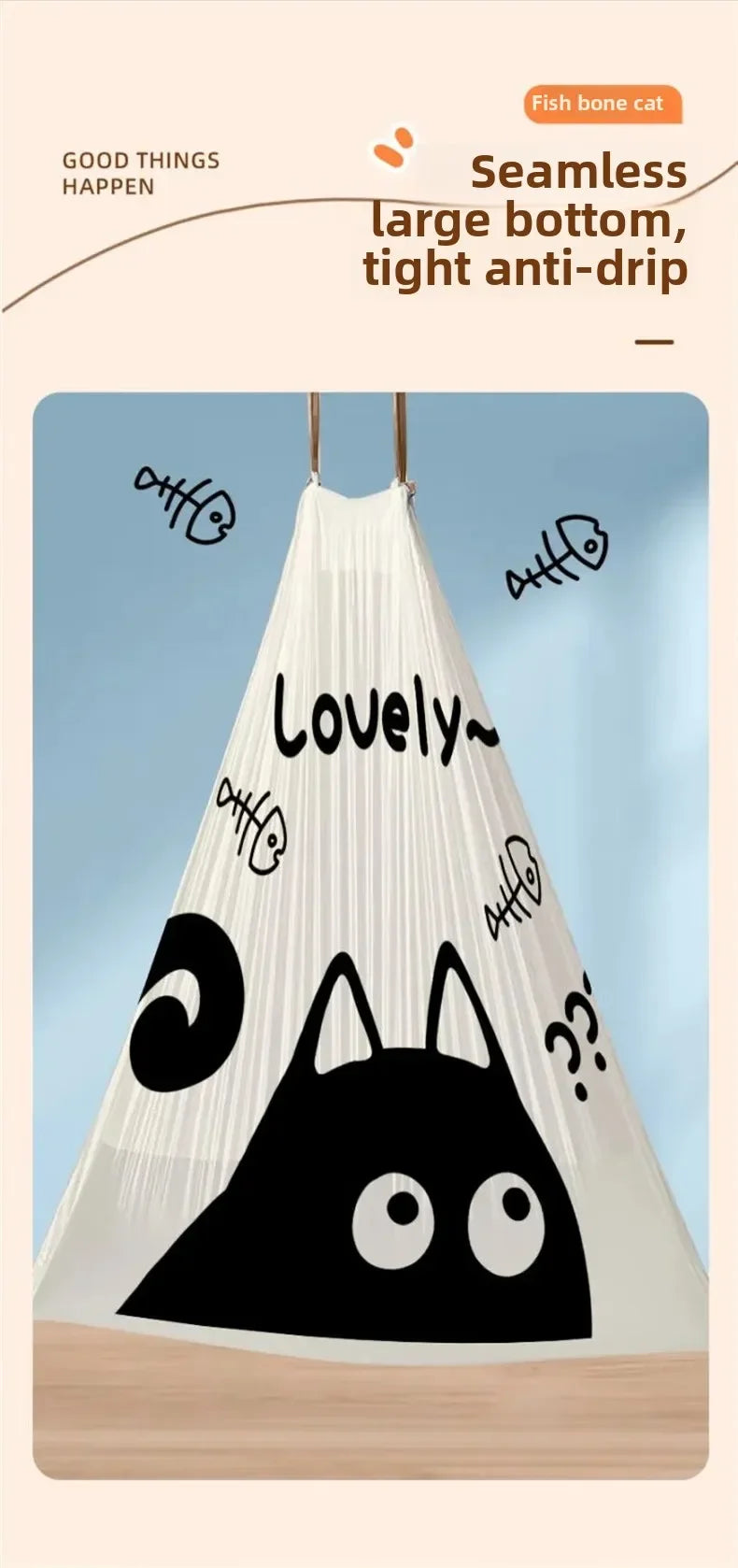 100PCS Thickened Trash Bags with Cute Cartoon Design Sturdy Tear-Resistant Garbage Liners Great for Kitchen Bathroom Office