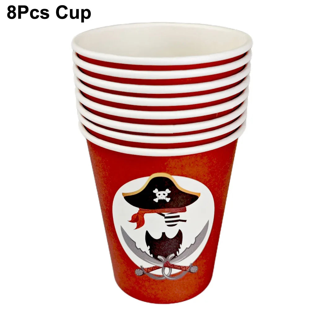 Pirate Party Paper Plate Cup Napkin Party Tableware Pirate Party Decor Pirate Ship Bone Dinnerware Supplies for Adult Kids Decor