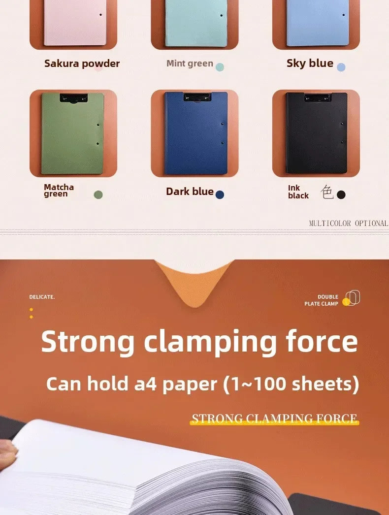 New A4 File Folder Clipboard Writing Pad Memo Clip Board Double Clips Organizer School Office Stationary
