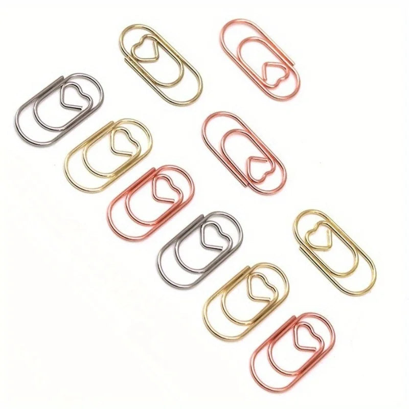 100pcs Mini Metal Heart Shaped Paper Clips Cute Decorative Paperclips Office School Home Document Notes Organization Paperclips