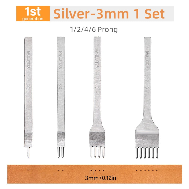 WUTA 1Set 4pcs Basic Leather Chisel Tool Diamond Pricking Iron Hole Punch Stitching Leather Craft tools 3/4/5/6mm 1-2-4-6 teeth