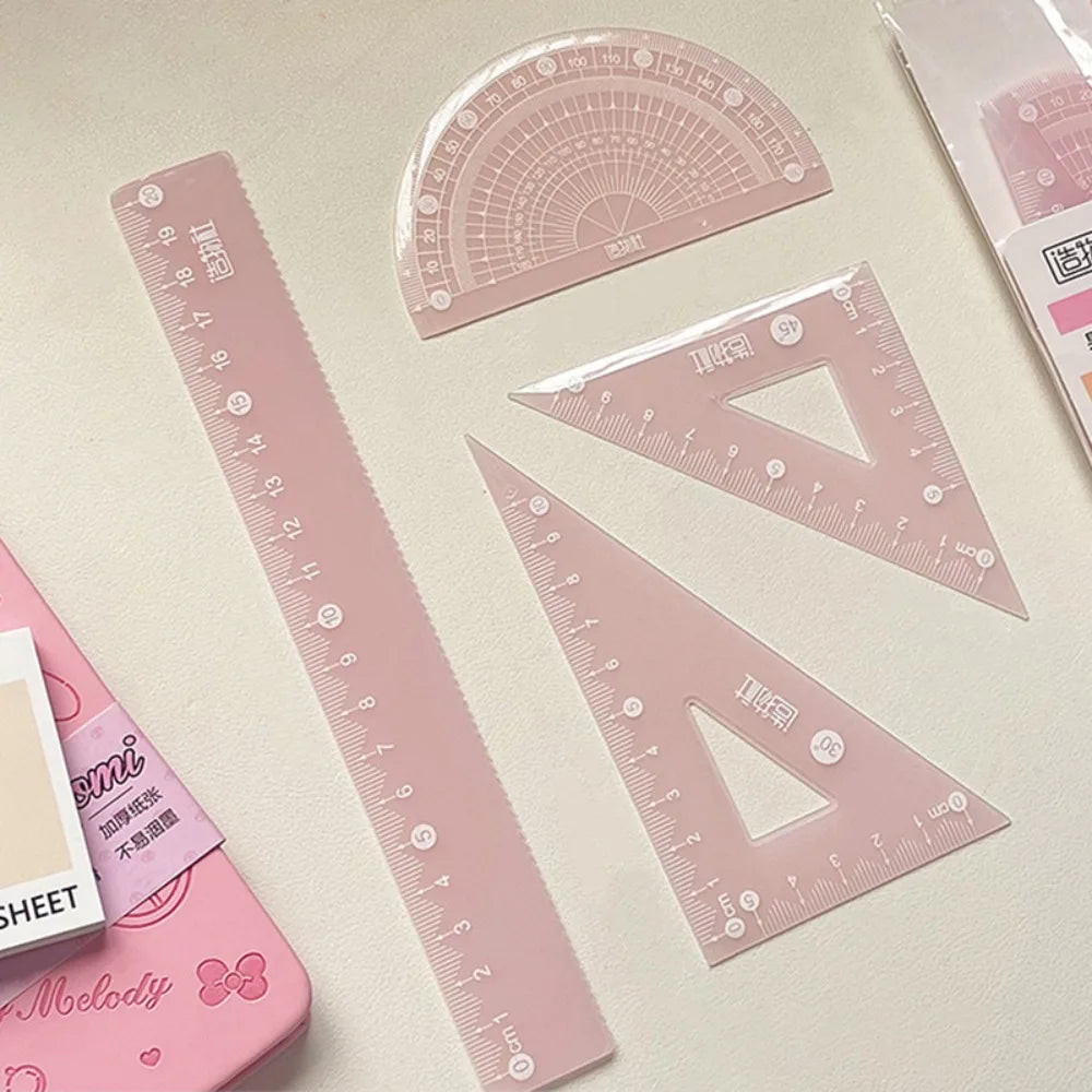 4PCS/Set 15/20CM Jelly Ruler Set Transparent Measuring Stationery Set Square Thickened Straight Ruler Student Gift