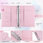 New A5 PU Leather Binder Cover with Magnetic Buckle Closure, 6 Ring Personal Notebook for Organizing Planner, Photo Card Sleeves