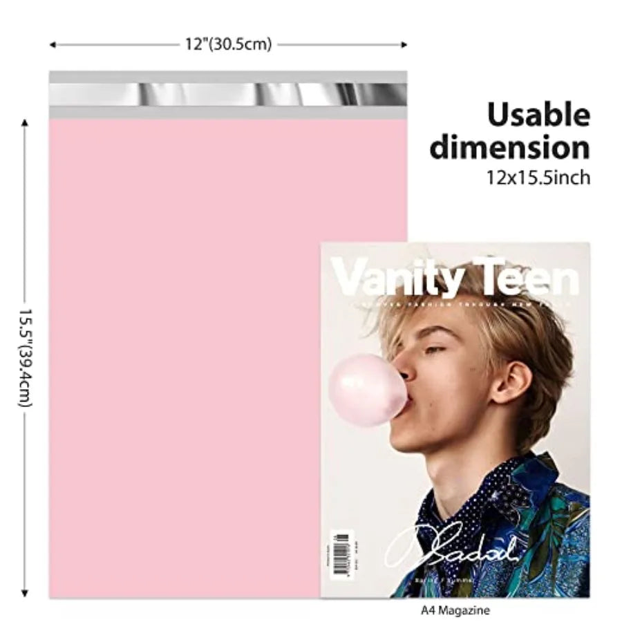 Poly Mailers 12x15.5" 50 Pcs, Durble Shipping Bags For Clothes, Pink Waterproof Self Seal Mailing Envelopes, Strong Adhesive Pa