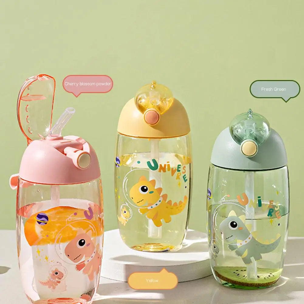 500ml Children's Dinosaur Water Bottle With Silicone Straw Leak Proof Plastic Water Bottle Summer Children's Water Cup