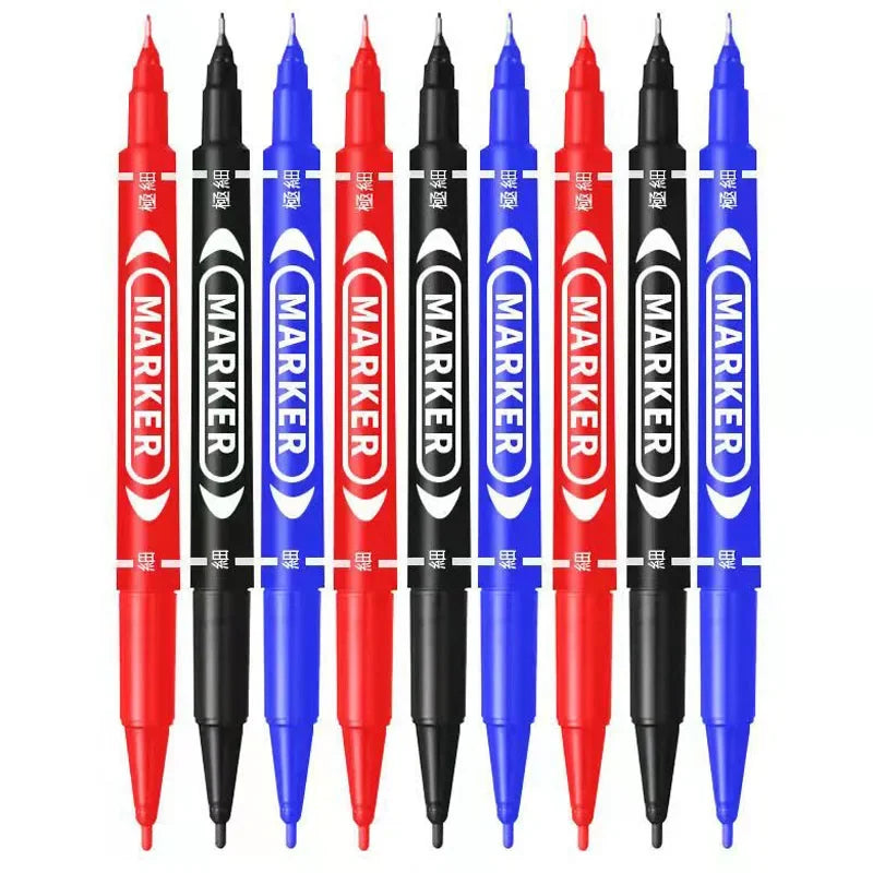 9Pcs/Set Twin Tip Permanent Art Marker Pen Double Headed Oily Waterproof Ink  Black Blue Red 0.5mm 1mm Drawing Logistics Glass