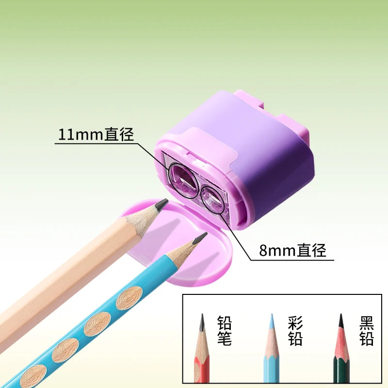M&G Pencil Sharpener with Eraser Two in One Double Hole Designing Student Pencil Eraser Less Crumbs Clean Replaceable Core