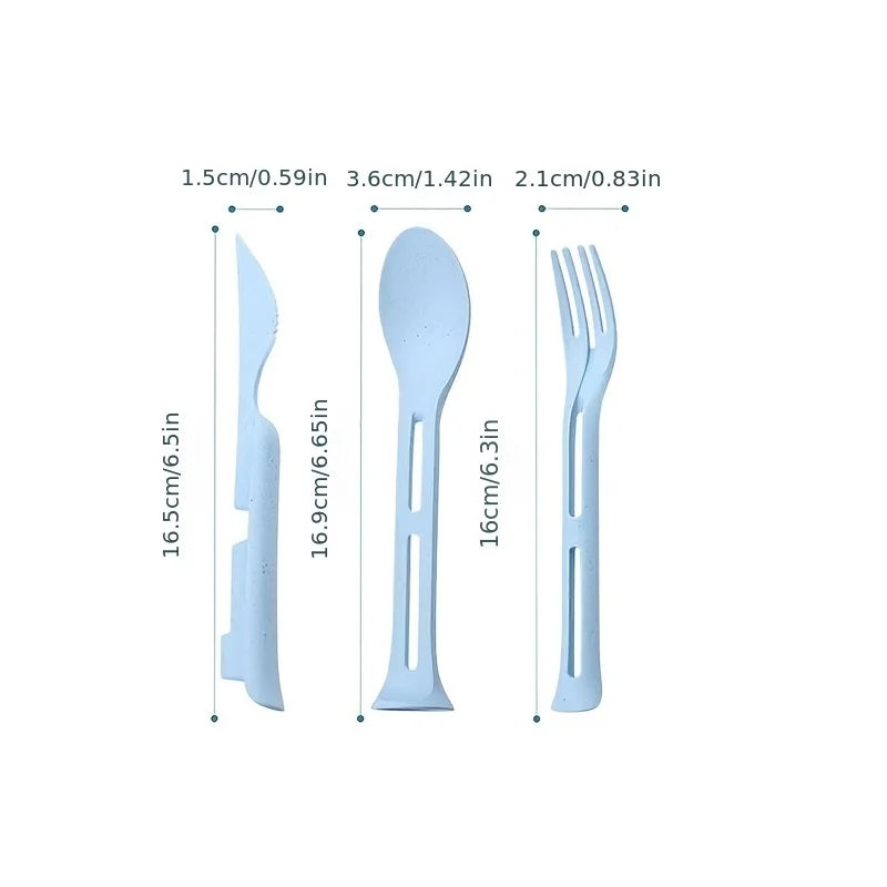 Three-in-One Portable Student Dining Set - Travel-Friendly Cutlery Including Knife Fork Spoon