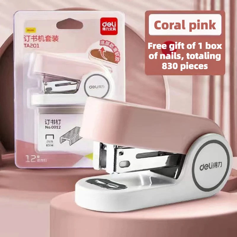 Deli Mini stapler for students, labor-saving stapler, office supplies, portable girl, cute style, stapler, stapler, no. 12 nails