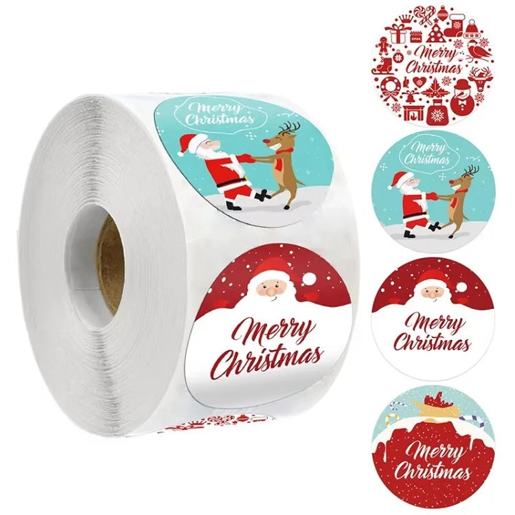 100-500PCS Merry Christmas Stickers Small Stickers for Rolling Sticker Pack Roll Packing Labels