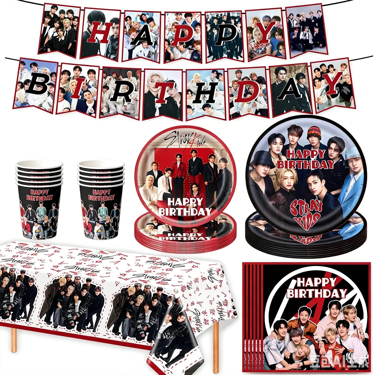New SK Male Group Birthday Party Theme Decoration Cup Plate Banner Backdrop Gift Bag for Gift Baby Shower Supplies