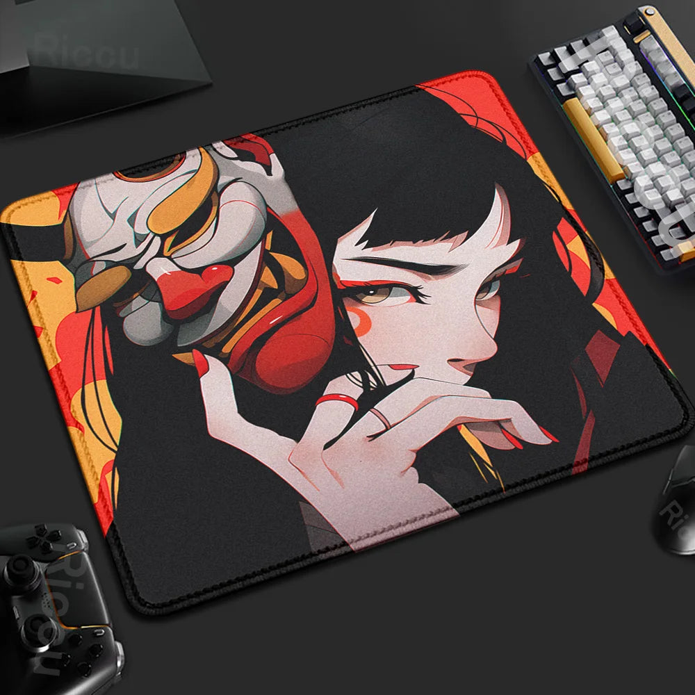 45x40CM Non-slip Mousepad Mask Girl Speed Table Pad E-Sports Keyboard Oni Mice Mat Game Professional Premium Suture Edge Deskmat