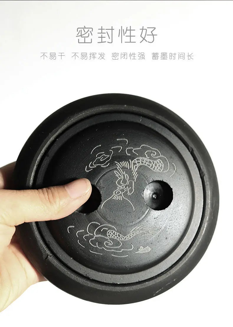 Natural Original Stone Inkstone With Cover Longan Round For Students Libros Livros Livres Kitaplar Art