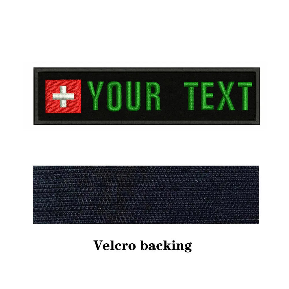 Swiss Flag Switzerland 10X2.5cm Embroidery Custom Name Text Patch Stripes Badge Iron On Or  Patches
