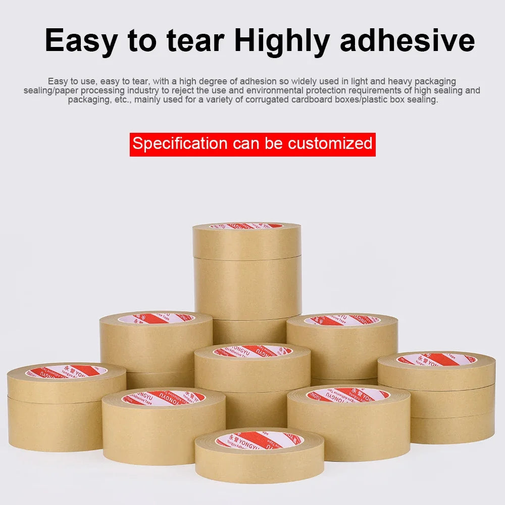 23M Biodegradable Eco Friendly Kraft Paper Tape Brown Wet Water Activated Reinforced Gummed Adhesive Tape for Painting Fixed