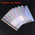 11-hole Loose-leaf File Bag, Transparent 3-hole Folder+6pcs Binder Pockets Document Pouch for Office and School Supply