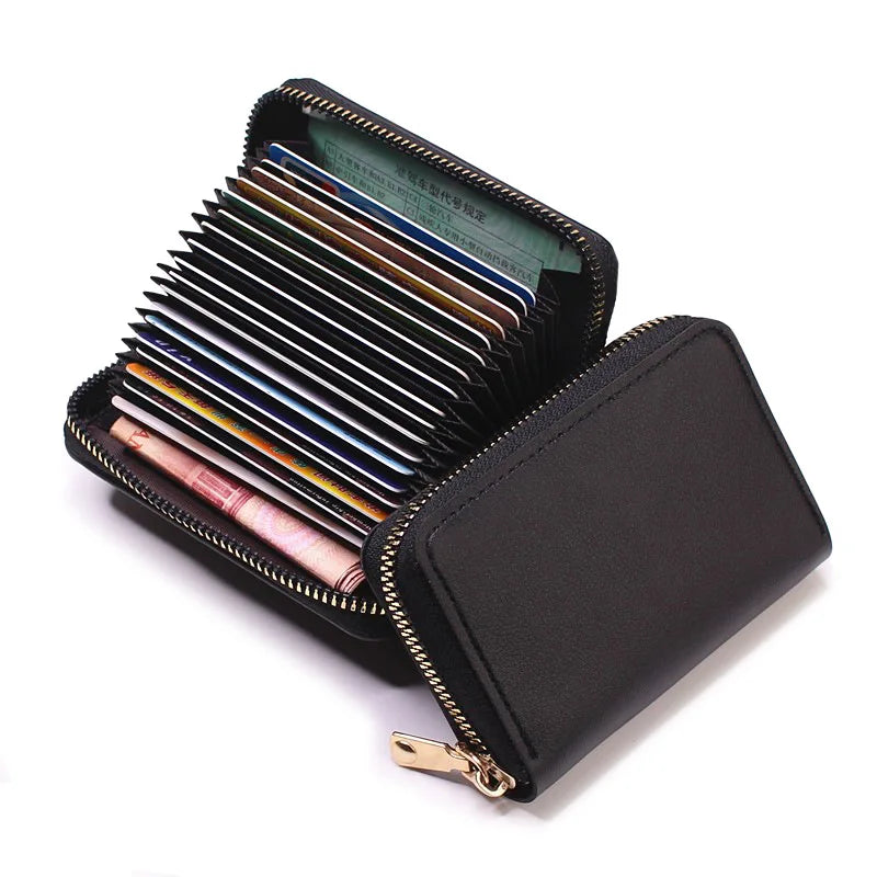 Compact Coin Purse Leather Business Credit Card Case Holder Travel Wallet for Women 20 Card Slots Small Card Pouch with