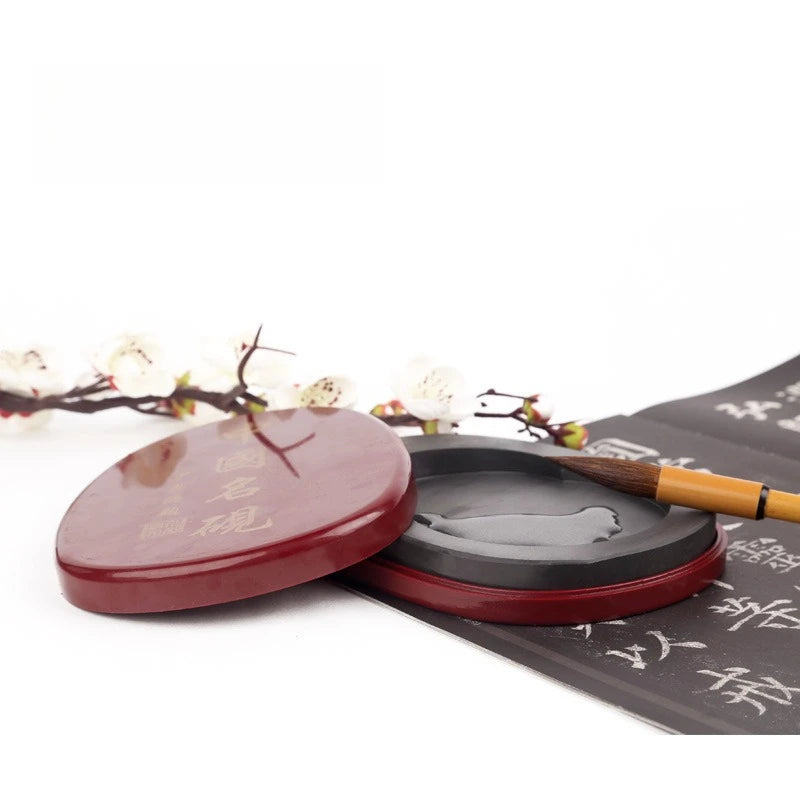 5-Inch Inkstone 6-inch 7-inch 8-inch Threaded Inkstone She Inkstone Rough Stone Brush Calligraphy Training Class Student Study
