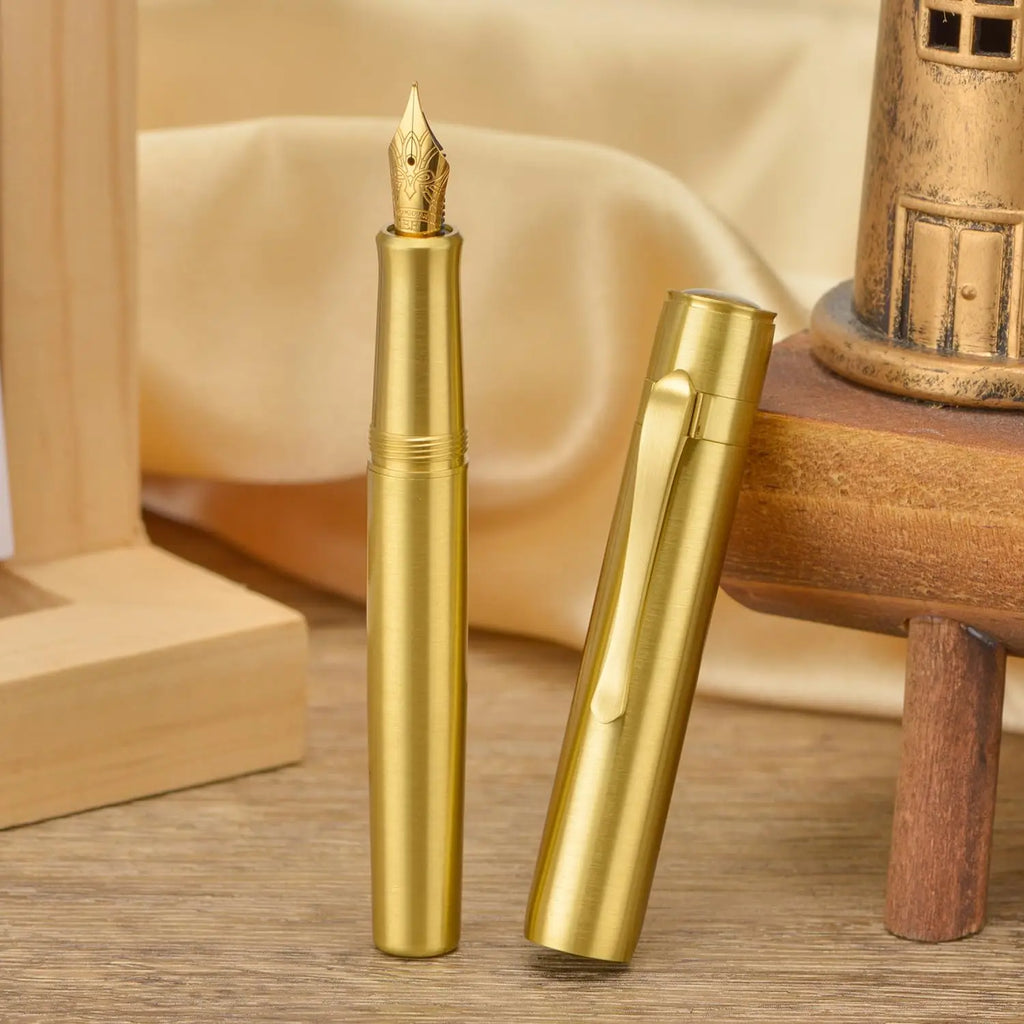 Hongdian M2 Brass Fountain Pen EF/F/M/Long Knife Nib Short Pocket Portable Writing Pen with Converter
