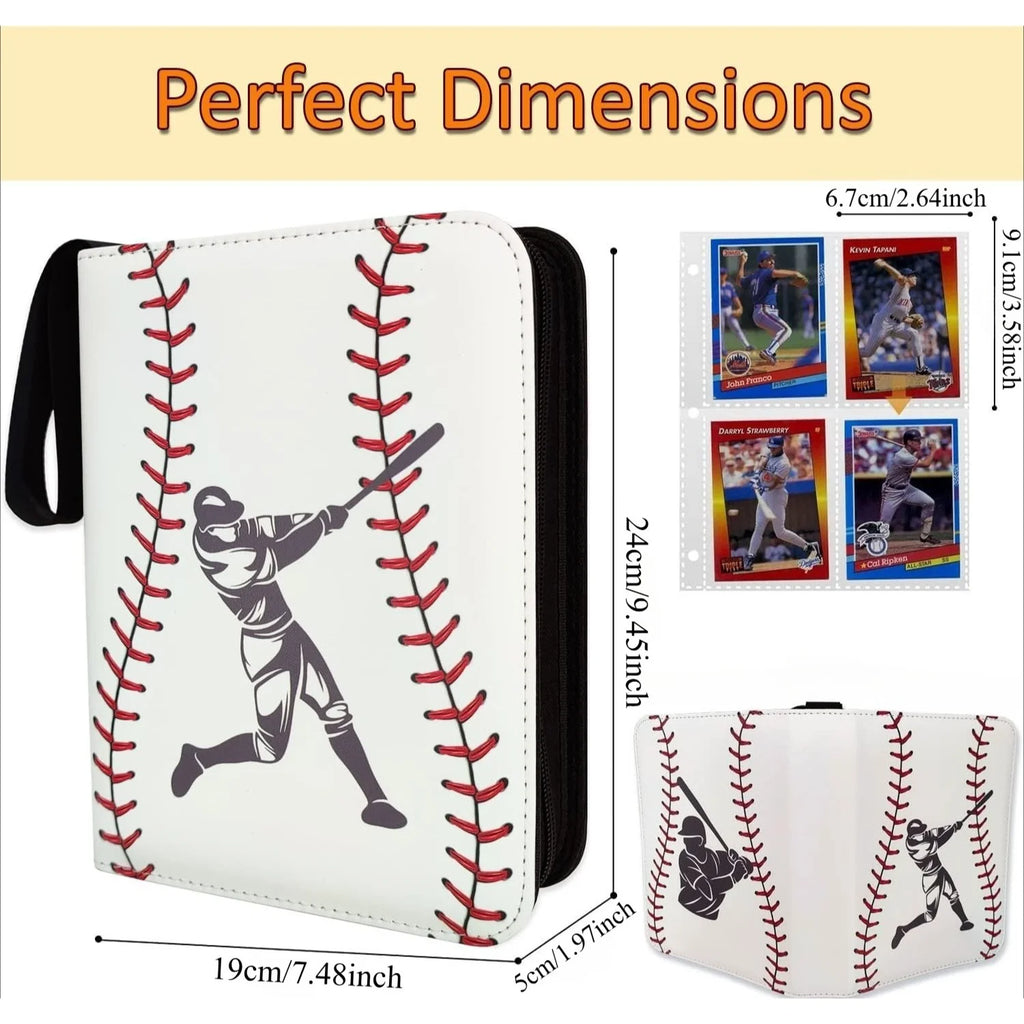 Trading Card Binder 400 Pockets 50 Pages Zipper 3 Ring Sports Album Baseball Card Storage Holder Compact Collector Case
