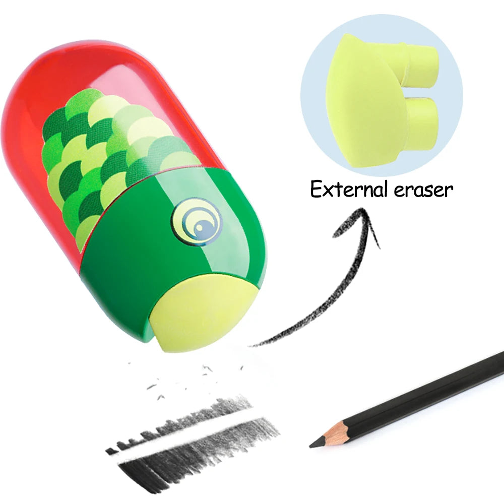 1Pc Faber Castell Double Hole Pencil Sharpener with Eraser Ladybug / Fish / Eagle Cute Stationery Back To School