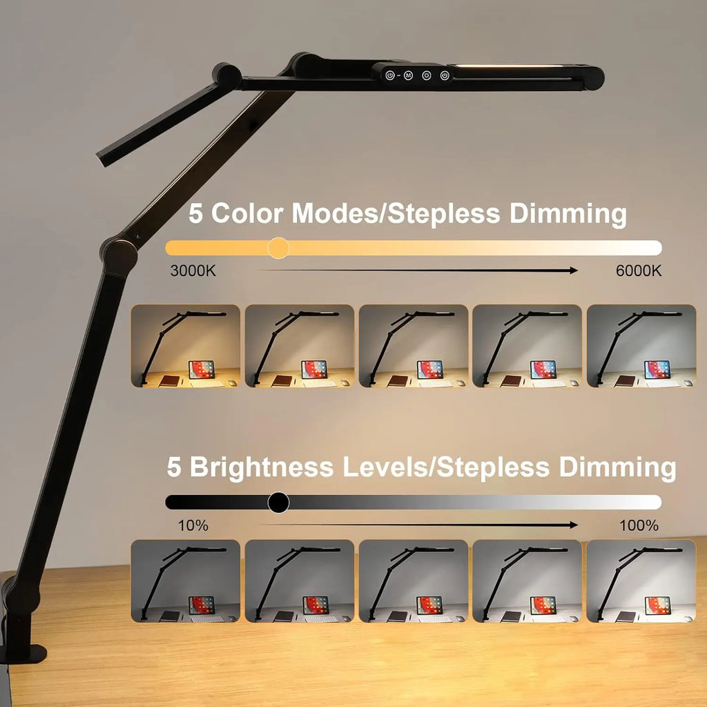 28.2" Large Transformable LED Desk Lamp with Clamp, Architect Ultra Bright 24W Light, Auto Dimming and Sensor Design for Office