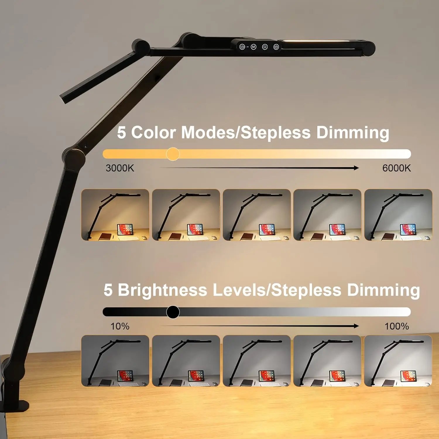 28.2" Large Transformable LED Desk Lamp with Clamp, Architect Ultra Bright 24W Light, Auto Dimming and Sensor Design for Office