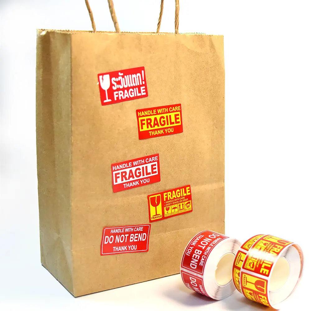 250pcs Fragile Stickers Roll Fragile or Bend Handle with Care 2.5cm*4.5cm Shipping Label Packaging Remind Label Thank You Sticke