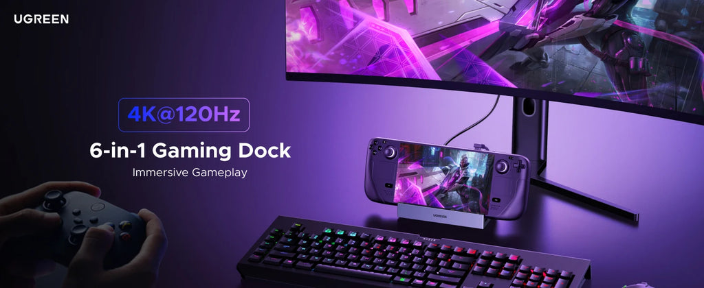 UGREEN 4K120Hz USB C HUB Steam Deck Docking Station 6-in-1 Type-C to HDMI 5Gbps USB-A/C PD100W 1000Mbps RJ45 for ROG Ally Legion