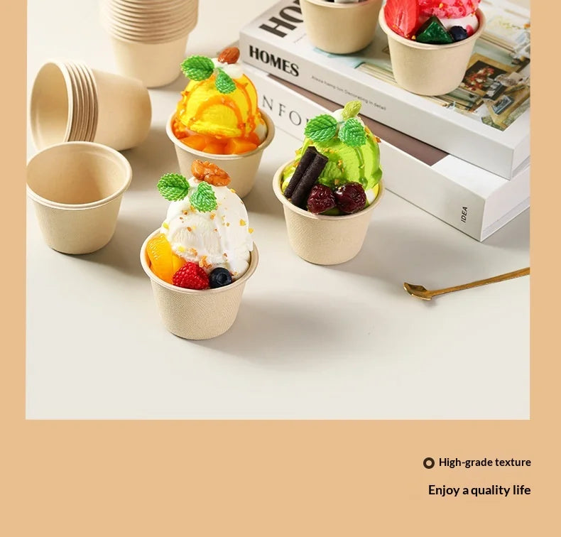 5/10/20/50pcs 5OZ Ice Cream Cup Environmentally Friendly Degradable Disposable Celebrity Dessert Pulp Light Food Paper Bowl