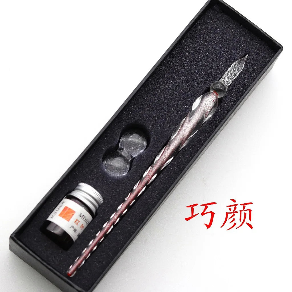 Crystal Glass Dipping Pen Gift Box Colorful Gold Powder Ink Signature Pen Set Creative Stationery Gifts For Friends Classmates