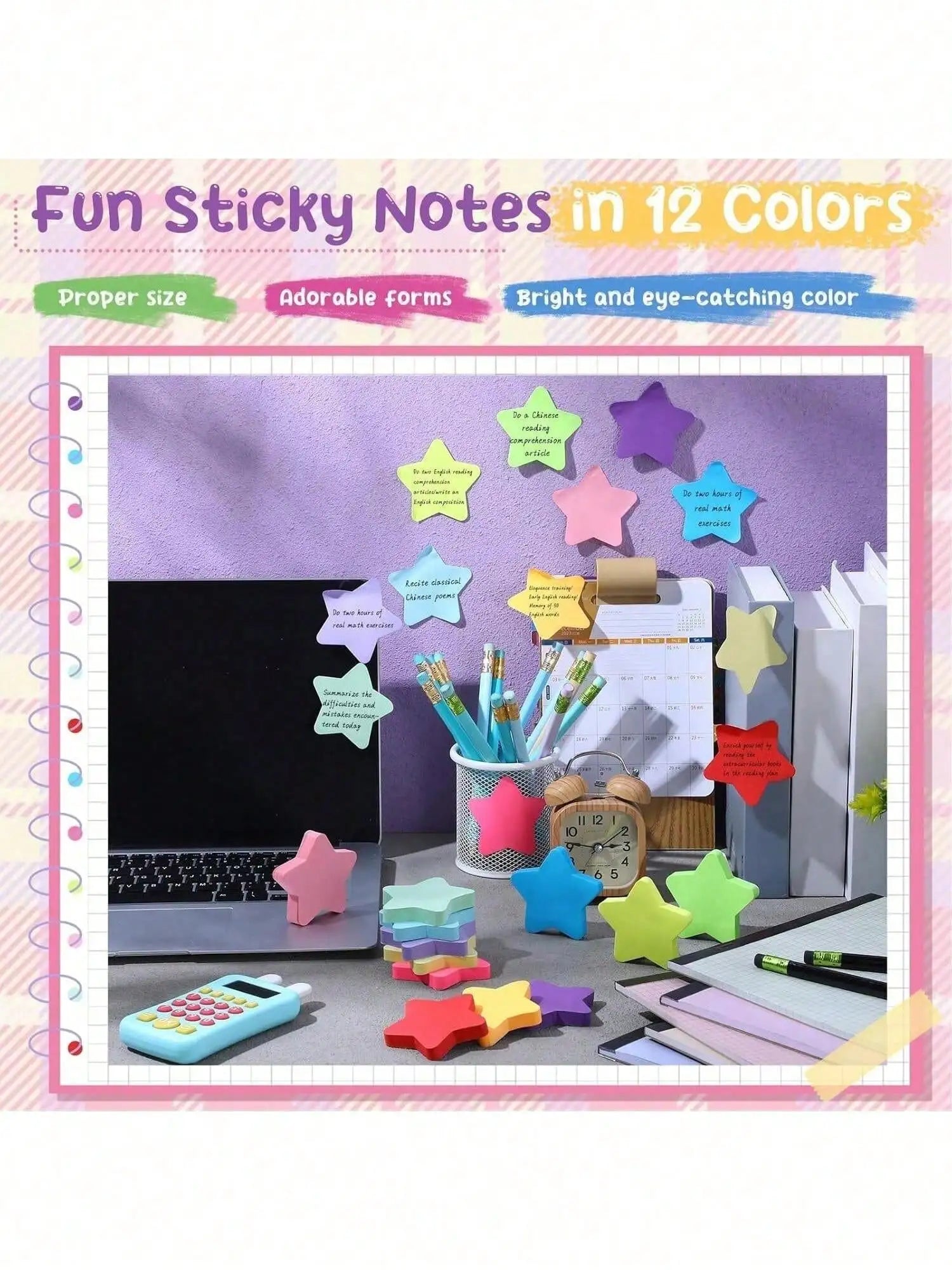 Star-Shaped Fluorescent Sticky Notes, 8 Colors, 30 Sheets Per Pack, Suitable For Office Supplies, Notebooks, Desk Accessories, Back To School Season