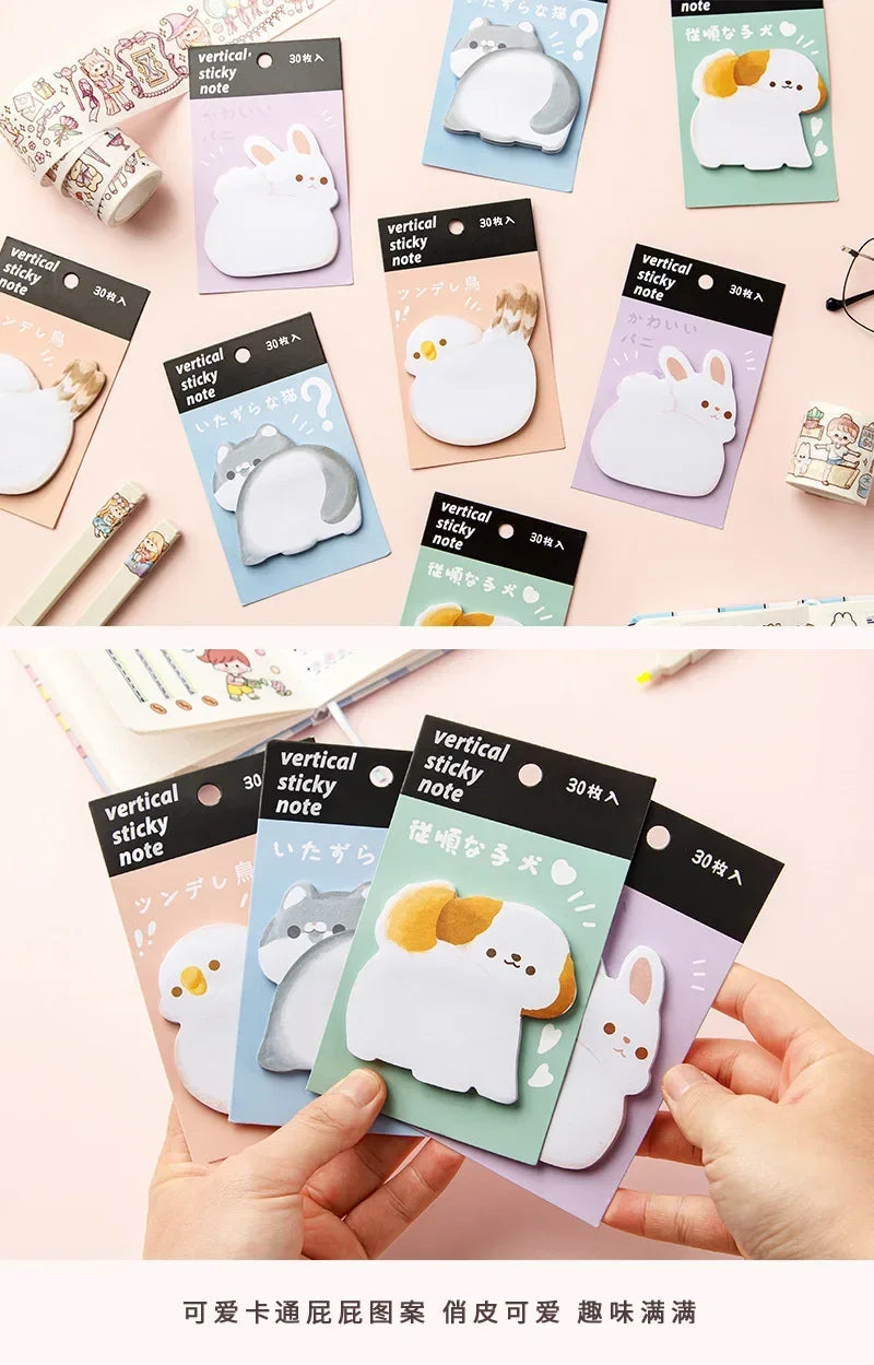 Cute Cartoon Animal Ass Sticky Notes 30Sheets Rabbit Dog Cat Bird Hip Memo Pad Notepads Thick Paper School Office Stationery