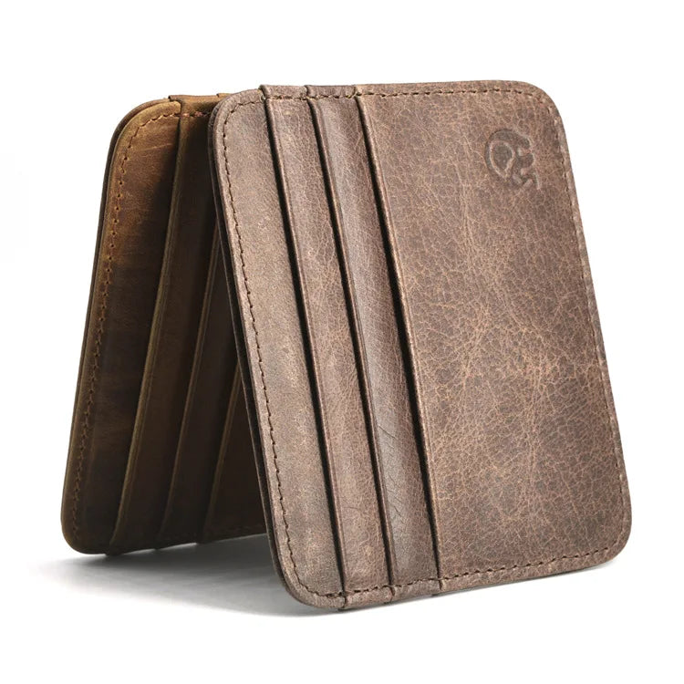 New Thin Genuine Leather Mini Wallet Slim Bank Credit Card Holder Men's Business Small ID Case for Man Purse 6 Slots Cardholder