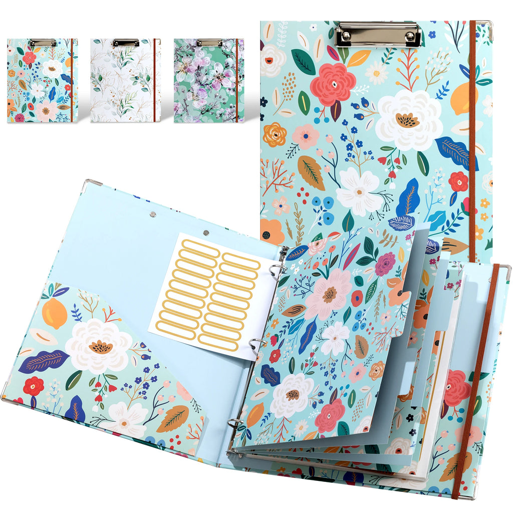 A4 3 Ring Binder Organizer with 5-Tab Dividers and Pockets, Portfolio Binder with Low Profile for Office, School