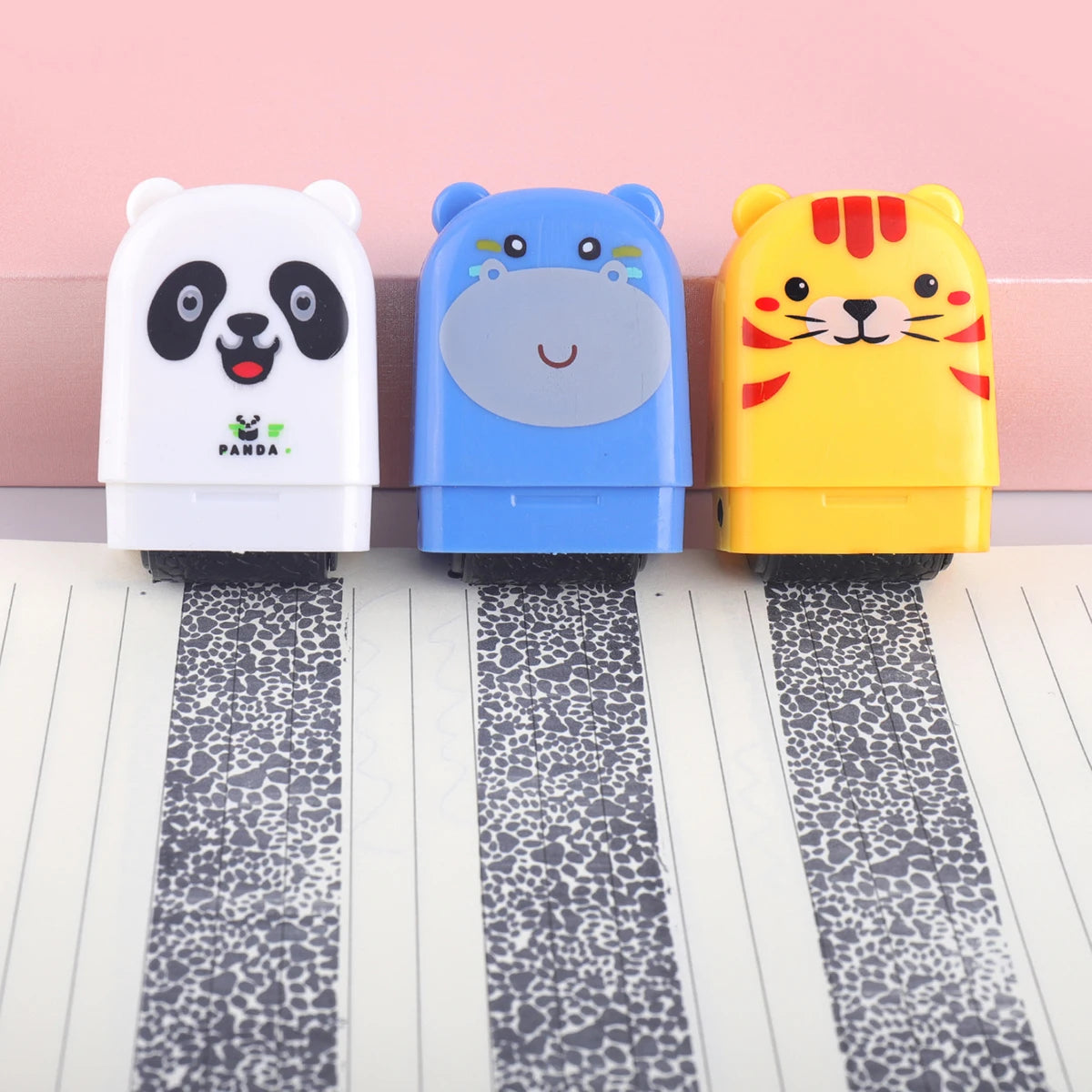 Cute Animal Roller Privacy Stamp - Panda Hippo Tiger Security Inkless Stamp for Identity Protection, Mail, Documents, Office Use
