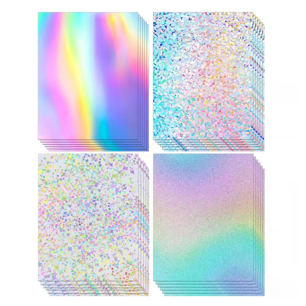 20 Sheets Holographic Cardstock 8.5 x 11, 250gsm Metallic Cardstock Glitter Shiny Iridescent Mirror Paper for Scrapbooking DIY