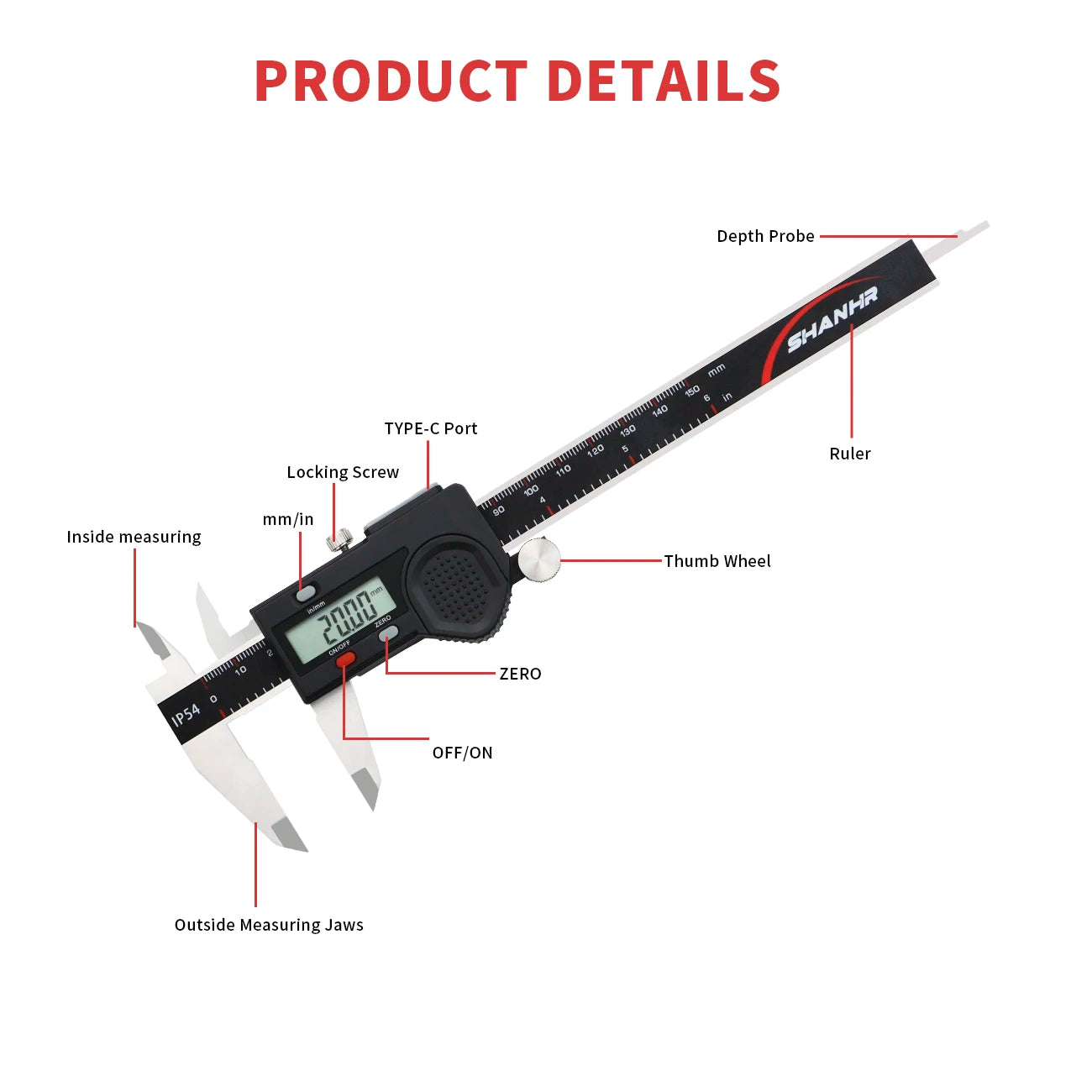 SHANHR Electronic Vernier Caliper 150mm Digital Vernier Calipers Micrometer Steel Vernier Caliper Messschieber Paquimetro 150 mm