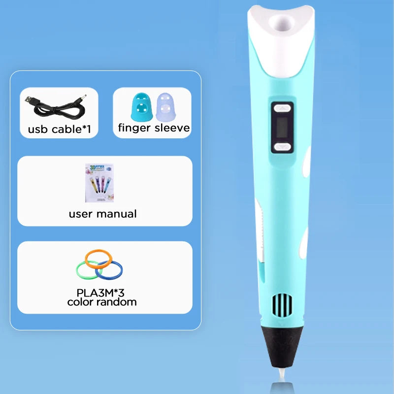 3D Pen With LCD Screen Compatible PLA Filament Toys 3D Drawing Printing Pen for Children DIY Christmas Birthday Gift
