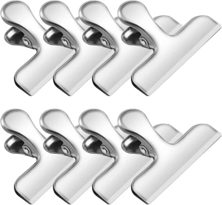 8Pcs Bag Clips 4 Size Stainless Steel Chip Bag Clips Heavy Duty Air Tight Seal Grip Coffee Food Bag Clamps Snack Clips