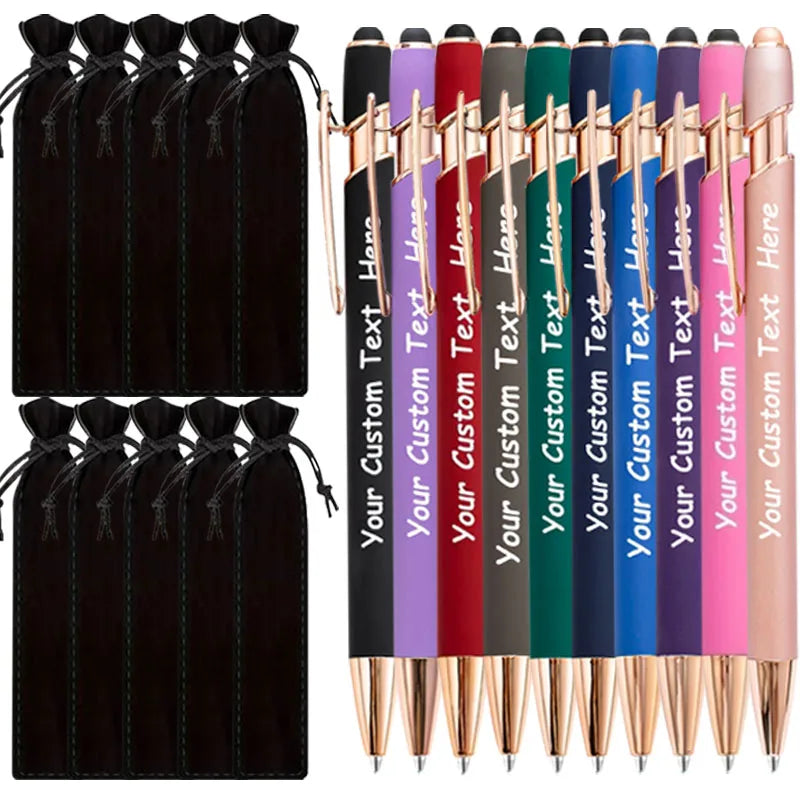 15Sets Customizable Engraved Metal Ballpoint Pens with Durable Case + 15pcs Custom Pen Bags - Bulk Writing Utensils for Business