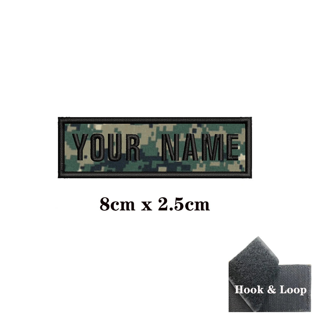 1PC Custom Name Patch Stripes Badge 10X2.5CM,8X5CM,10X4CM, 8X2.5CM,12X2.5CM,15X5CM,20X7CM, Iron On Hook Loop camouflage
