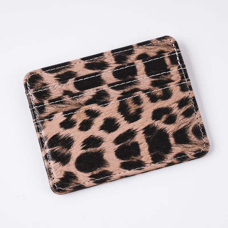 Classics Leopard Print PU Leather Card Wallet Fashoin Bus Id Business Coin Money Thin Card Holder for Men & Women
