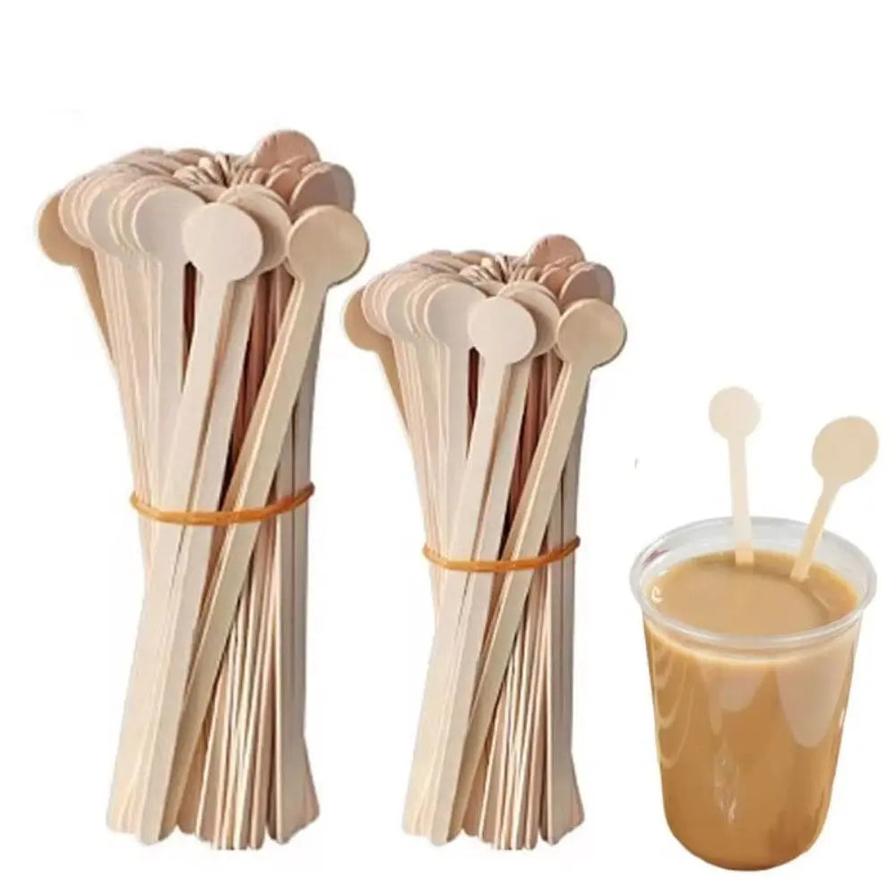 100 Pcs Wooden Coffee Stirrer Sticks Round Head Biodegradable Hot/Cold Drinking Stir Popsicle Disposable Coffee Swizzle Stick