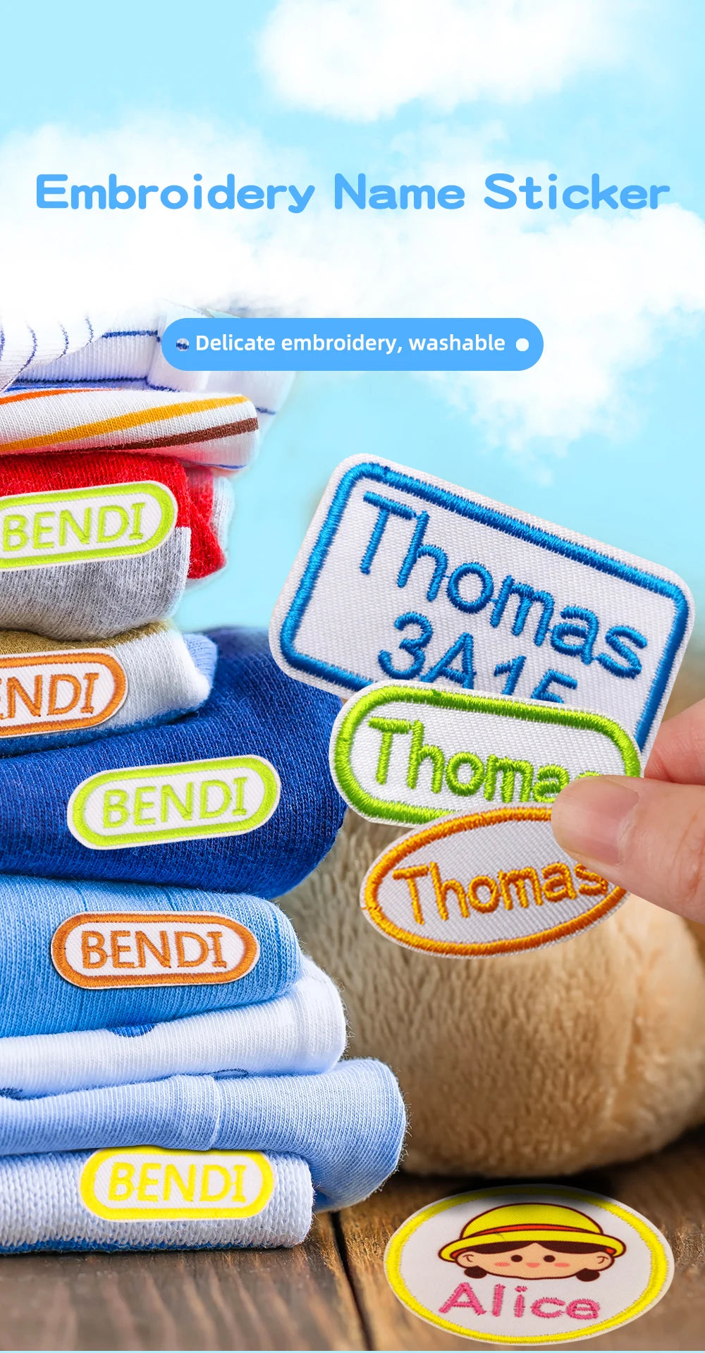Custom Thermal Embroidery Iron Name Tag Sticker Personalized Washable Sewing Clothing Children Stickers Clothes Babysuit Labels