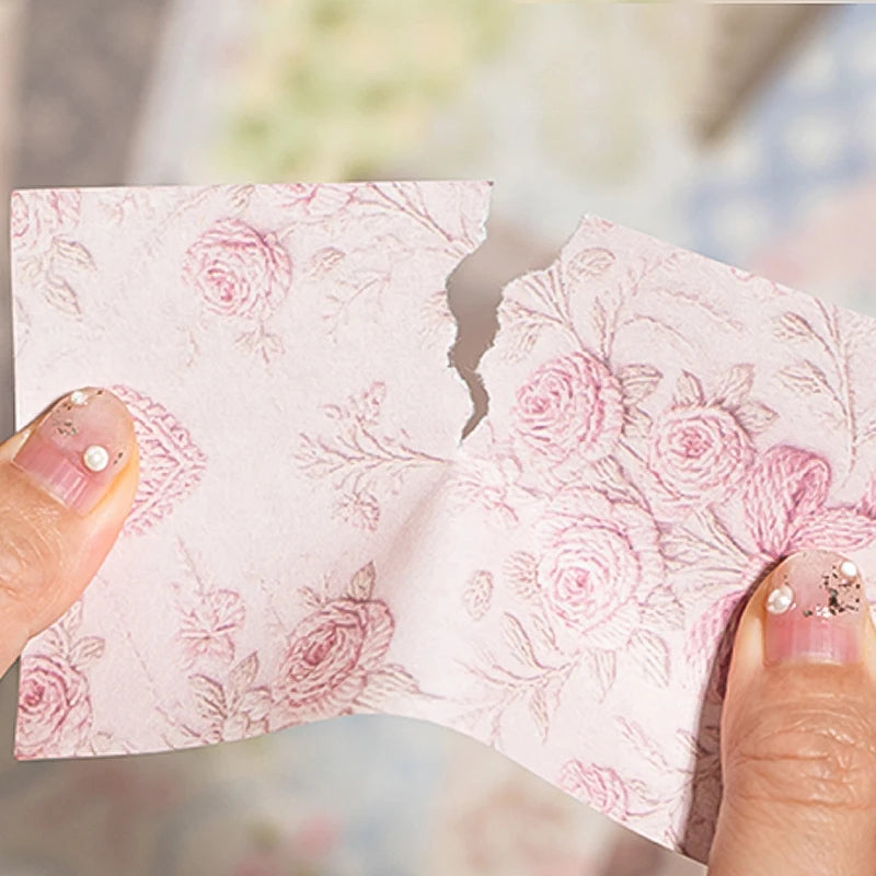 Mr.Paper 50 Sheets/Book Vintage Textured Scrapbook Card Stock, Kawaii Floral & Plaid Decorative Journal Paper for DIY Craft