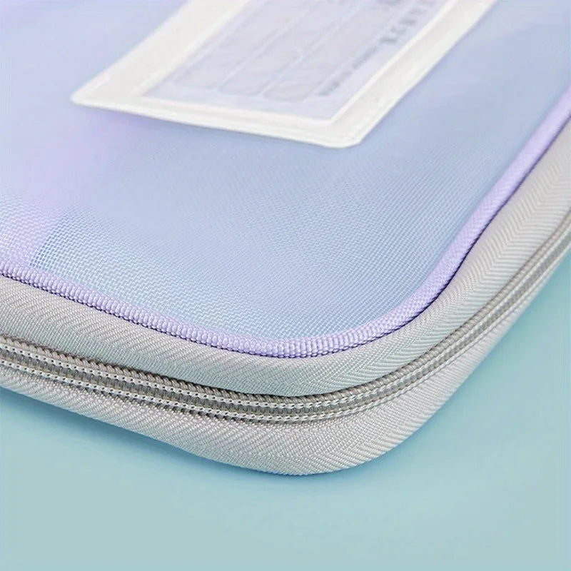 A4 Zipper File Bag Nylon Documents Storage Three Layers Thick Mesh Fabric Transparent Pouch for Books Office Students Supplies